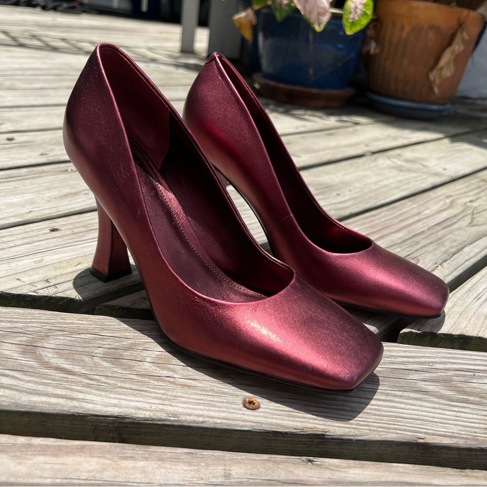 Marc Fisher Square Toe Red Bordeaux Leather Heels Size 8